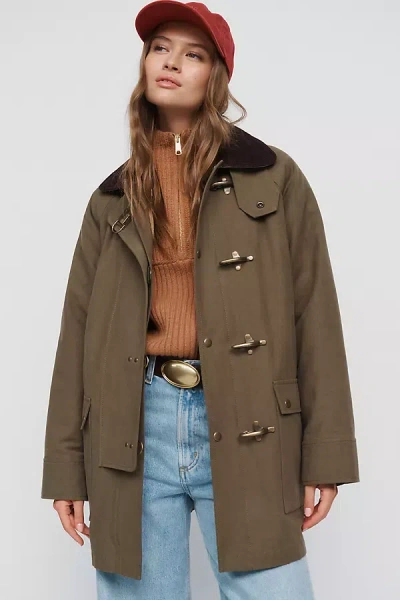 The Great The Firefighter Jacket Olive With Chocolate In Green