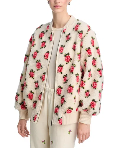 The Great Floral Plush Bomber Jacket In Neutral