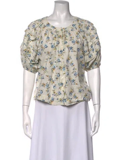 Pre-owned The Great Floral Print Bateau Neckline Blouse In Neutrals