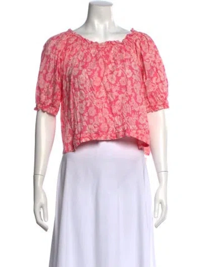 Pre-owned The Great Floral Print Bateau Neckline Crop Top In Pink