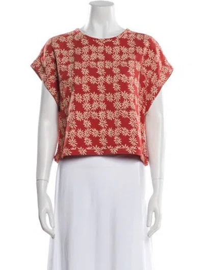 Pre-owned The Great Floral Print Bateau Neckline Crop Top In Red