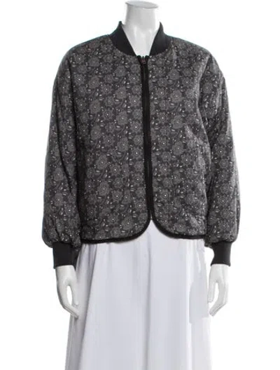 Pre-owned The Great Floral Print Bomber Jacket In Gray
