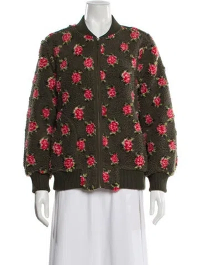 Pre-owned The Great Floral Print Bomber Jacket In Green