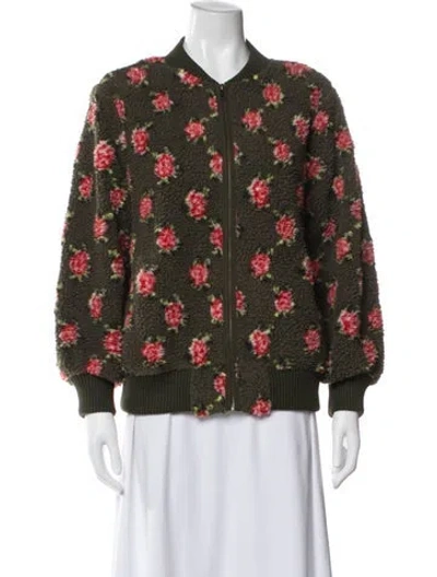 Pre-owned The Great Floral Print Bomber Jacket In Green