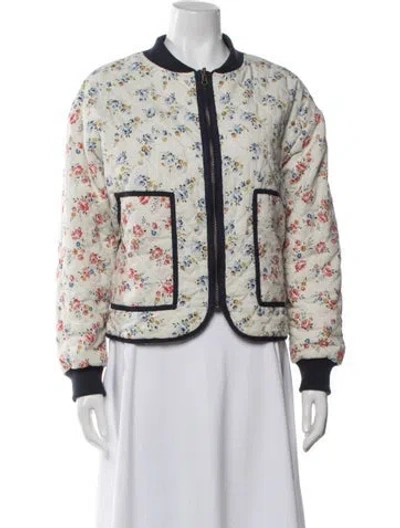 Pre-owned The Great Floral Print Bomber Jacket In White