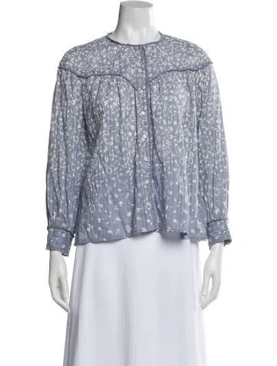 Pre-owned The Great Floral Print Crew Neck Blouse In Blue