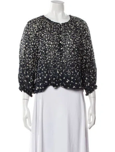 Pre-owned The Great Floral Print Crew Neck Blouse In Blue