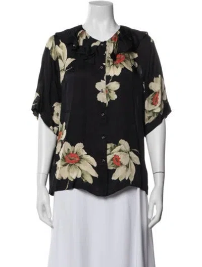 Pre-owned The Great Floral Print Crew Neck Blouse In Blue