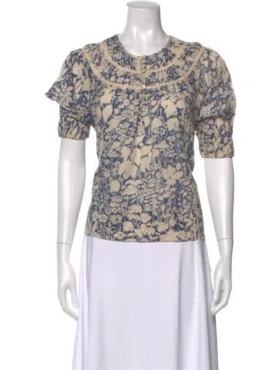 Pre-owned The Great Floral Print Crew Neck Blouse In Blue