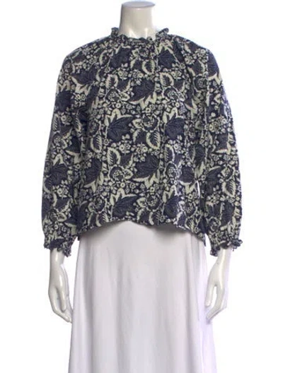 Pre-owned The Great Floral Print Crew Neck Blouse In Blue