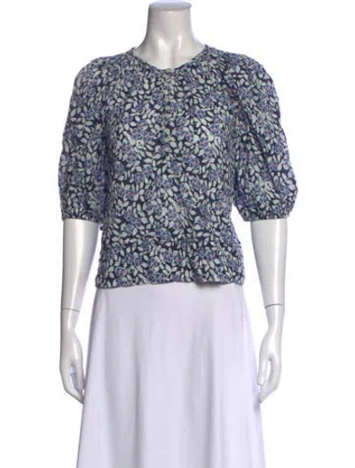 Pre-owned The Great Floral Print Crew Neck Blouse In Blue