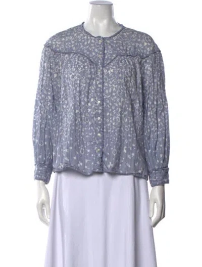 Pre-owned The Great Floral Print Crew Neck Blouse In Blue