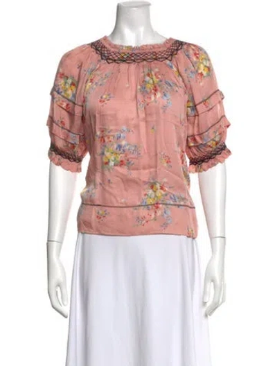 Pre-owned The Great Floral Print Crew Neck Blouse In Blue/pink/red