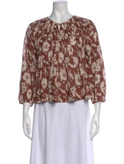 Pre-owned The Great Floral Print Crew Neck Blouse In Brown