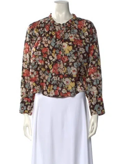 Pre-owned The Great Floral Print Crew Neck Blouse In Brown