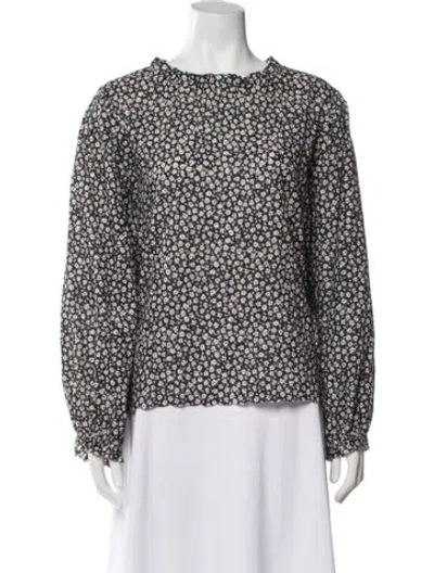 Pre-owned The Great Floral Print Crew Neck Blouse In Green