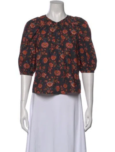 Pre-owned The Great Floral Print Crew Neck Blouse In Multi