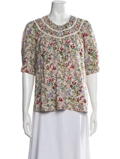 Pre-owned The Great Floral Print Crew Neck Blouse In Multicolor