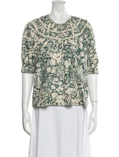 Pre-owned The Great Floral Print Crew Neck Blouse In Neutral