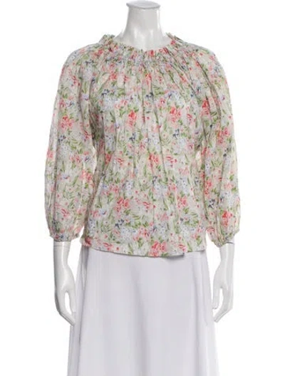 Pre-owned The Great Floral Print Crew Neck Blouse In Neutral