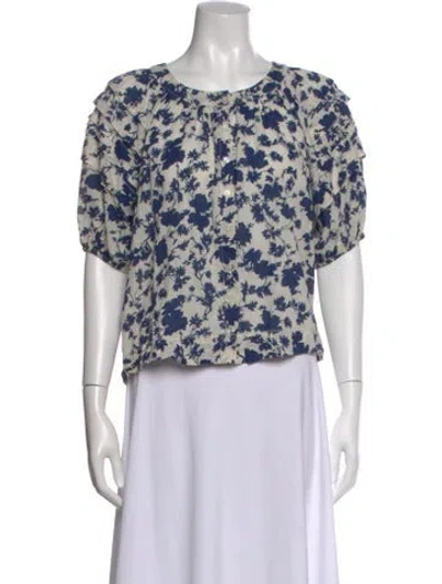 Pre-owned The Great Floral Print Crew Neck Blouse In Neutral
