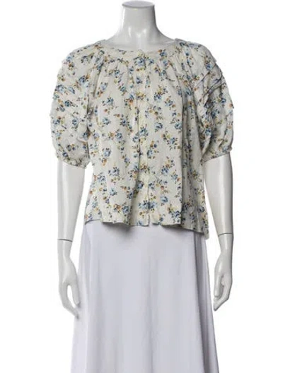 Pre-owned The Great Floral Print Crew Neck Blouse In Neutral