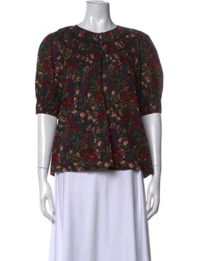 Pre-owned The Great Floral Print Crew Neck Blouse In Neutrals