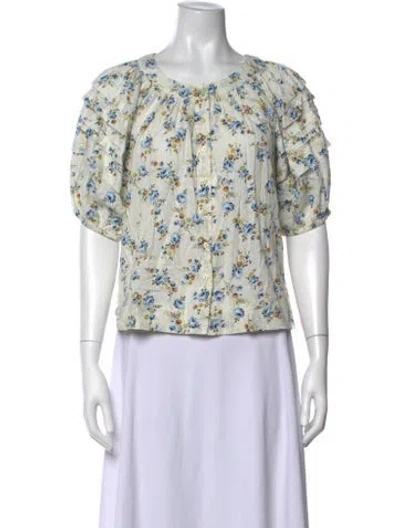 Pre-owned The Great Floral Print Crew Neck Blouse In Neutrals