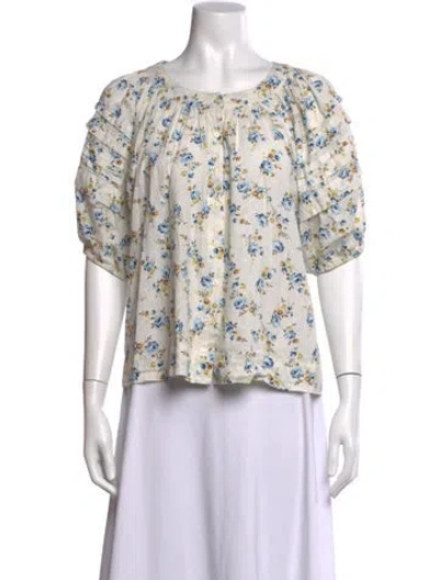 Pre-owned The Great Floral Print Crew Neck Blouse In Neutrals