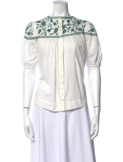 Pre-owned The Great Floral Print Crew Neck Blouse In Neutrals