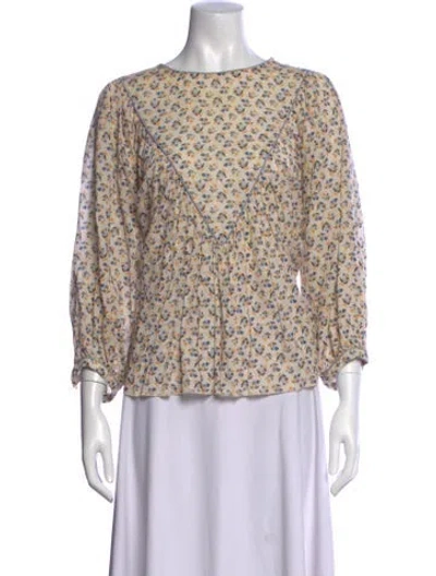 Pre-owned The Great Floral Print Crew Neck Blouse In Neutrals