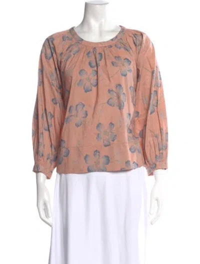 Pre-owned The Great Floral Print Crew Neck Blouse In Pink