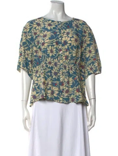 Pre-owned The Great Floral Print Crew Neck Blouse W/ Tags In Green