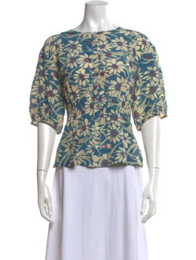 Pre-owned The Great Floral Print Crew Neck Blouse W/ Tags In Neutrals