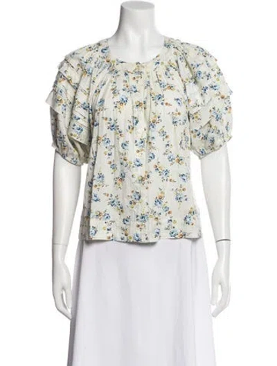 Pre-owned The Great Floral Print Crew Neck Blouse In White