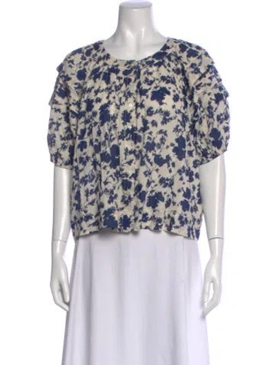 Pre-owned The Great Floral Print Crew Neck Blouse In White