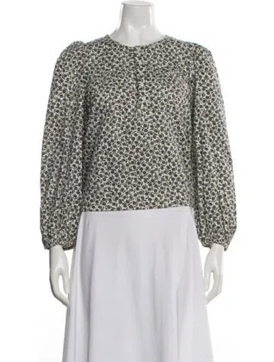 Pre-owned The Great Floral Print Crew Neck Blouse In White