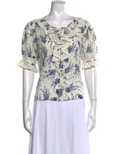 Pre-owned The Great Floral Print Crew Neck Blouse In White