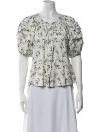 Pre-owned The Great Floral Print Crew Neck Blouse In White