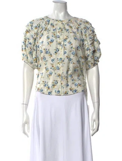 Pre-owned The Great Floral Print Crew Neck Blouse In White