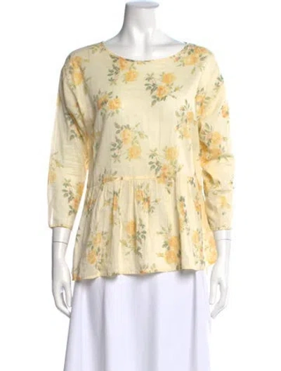 Pre-owned The Great Floral Print Crew Neck Blouse In Yellow
