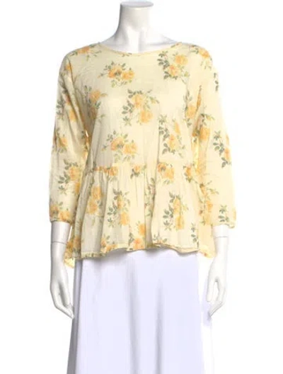 Pre-owned The Great Floral Print Crew Neck Blouse In Yellow