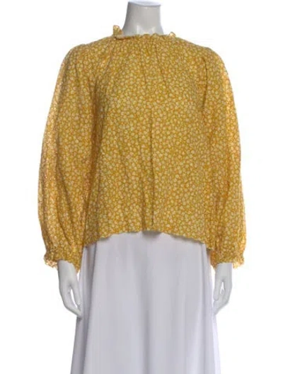 Pre-owned The Great Floral Print Crew Neck Blouse In Yellow