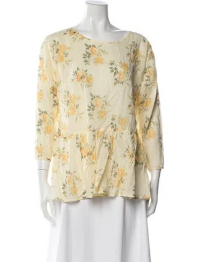 Pre-owned The Great Floral Print Crew Neck Blouse In Yellow