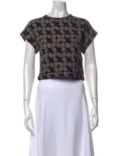 Pre-owned The Great Floral Print Crew Neck Crop Top In Blue