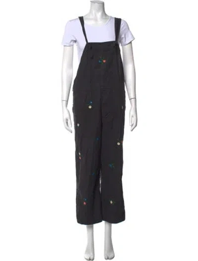 Pre-owned The Great Floral Print Crew Neck Overalls In Black