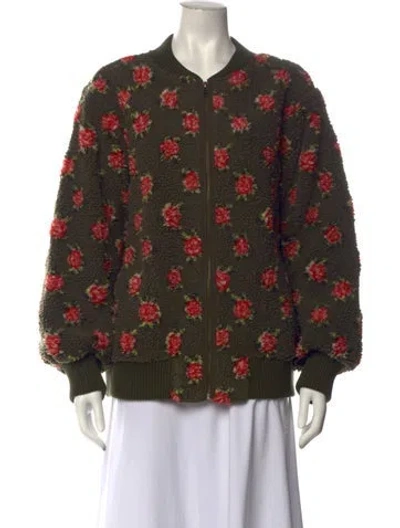 Pre-owned The Great Floral Print Crew Neck Sweater In Green