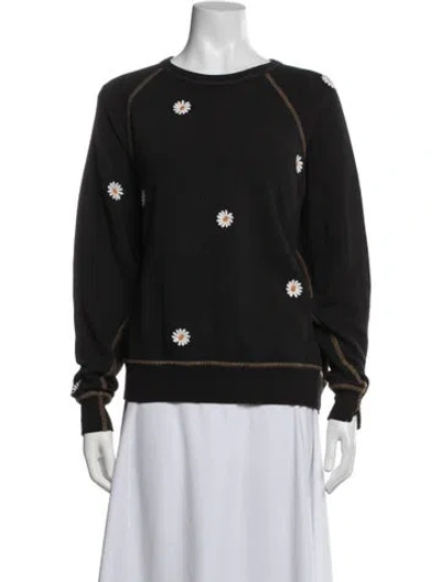 Pre-owned The Great Floral Print Crew Neck Sweatshirt In Black
