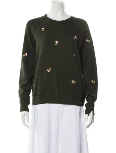 Pre-owned The Great Floral Print Crew Neck Sweatshirt In Green