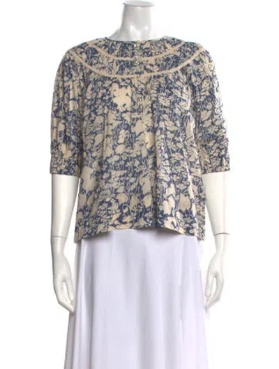 Pre-owned The Great Floral Print Crew Neck Top In Blue